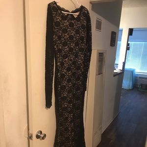 Black lace nude lined floor length dress